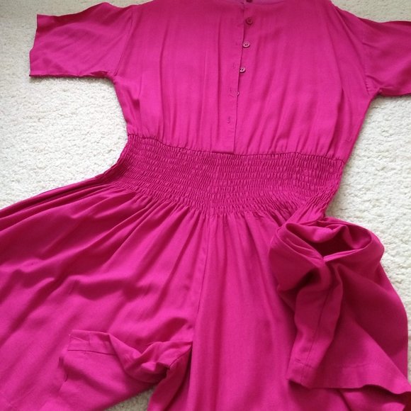 vintage 80s pink fuschia playsuit romper shortall jumpsuit - Picture 5 of 12